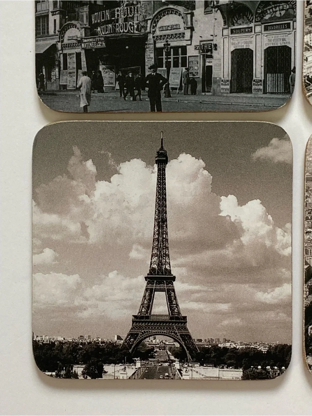 Paris Coasters Scenes France Set Of 6 Cork Back EUC Eiffel Tower Moulin Rouge